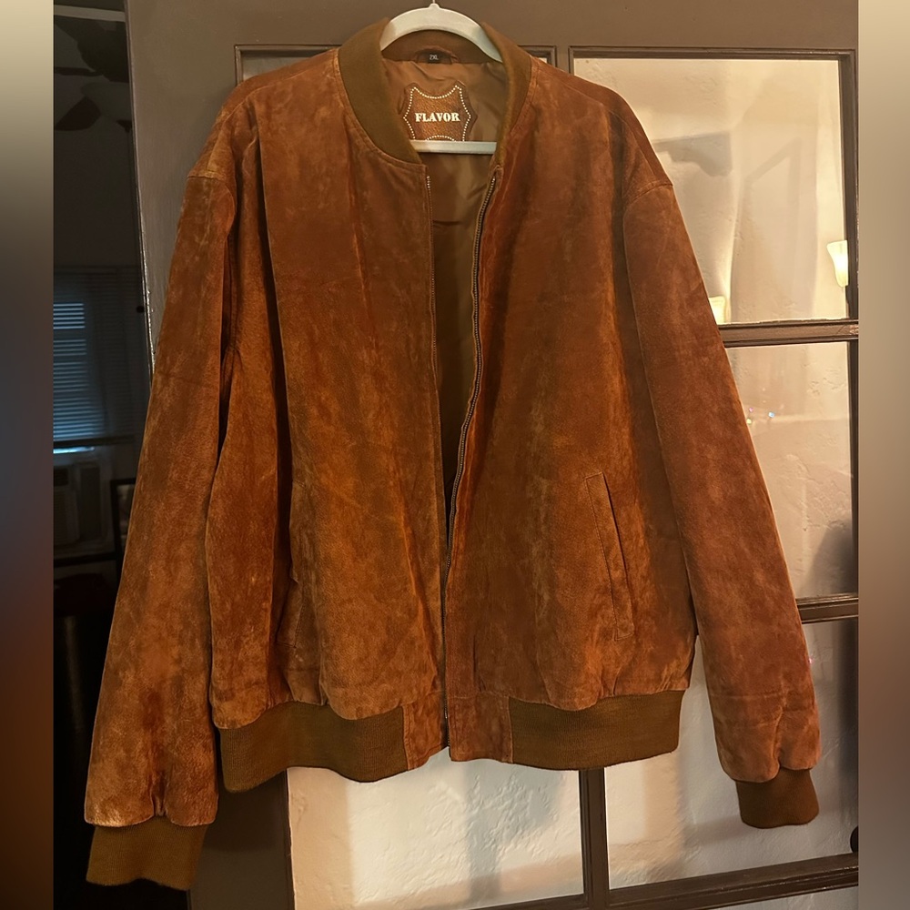 Men's vintage Brown Suede Bomber Jacket XXL
